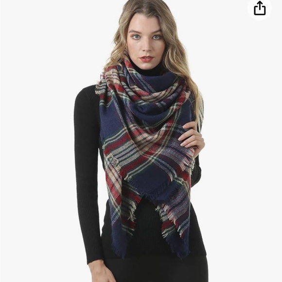 Blanket Scarf Plaid Long Warp Shawls Tartan Knit Winter Warm Lattice Scarves - Picture 6 of 8